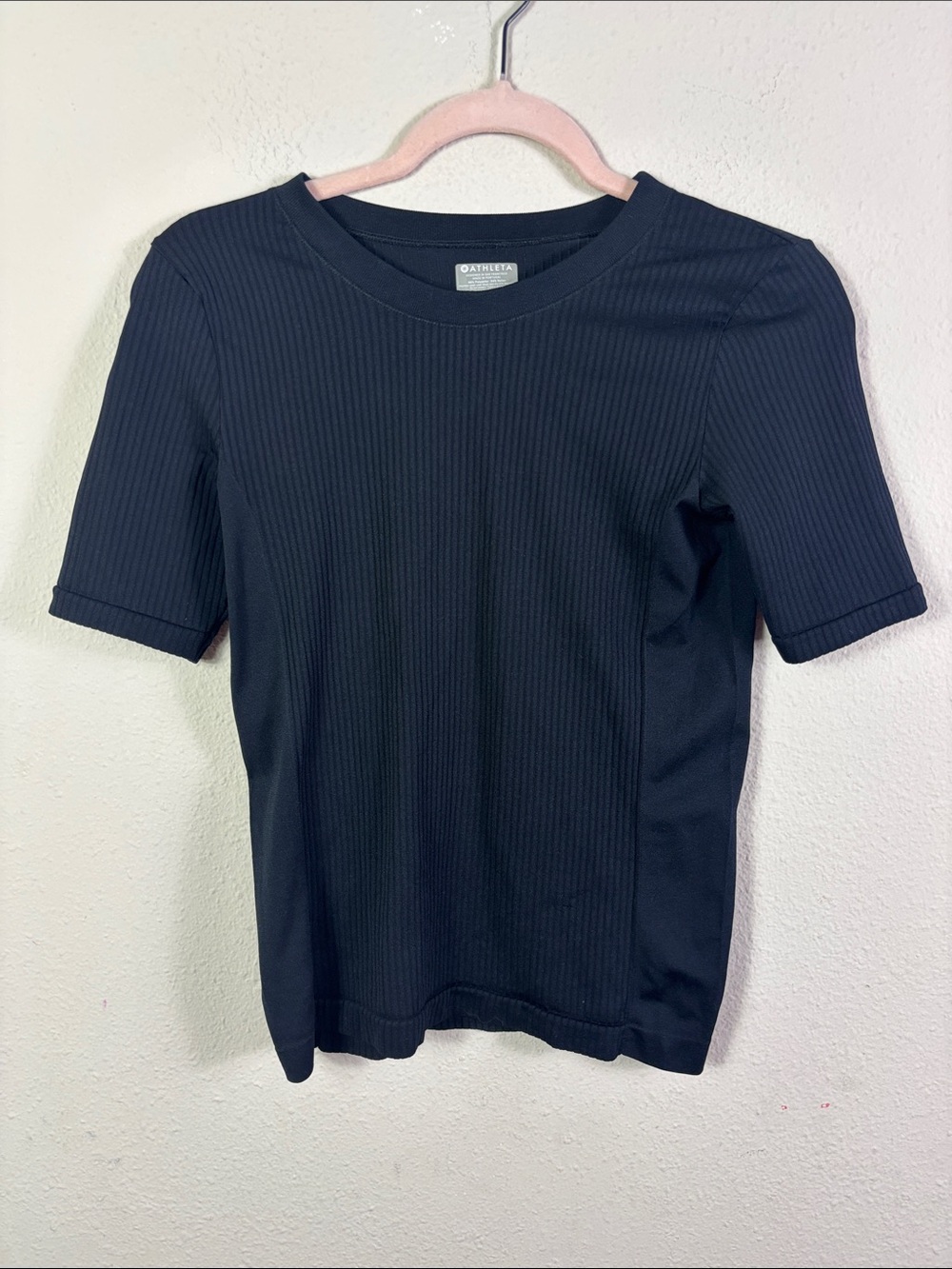 Athleta Short Sleeve Black Ribbed Workout‎ Top size XS